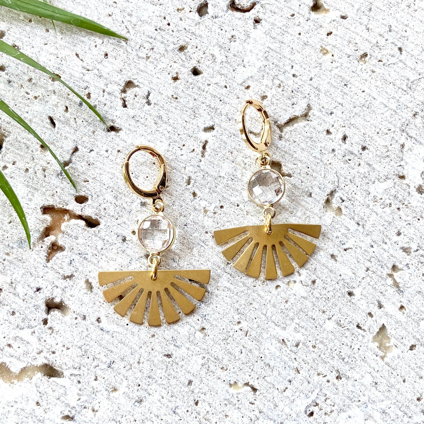 Sun earrings boutique trendy salon fan gold brass