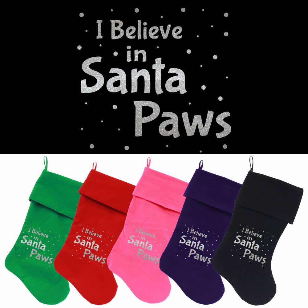 Santa Paws Screen Print 18 inch Velvet Christmas Stocking