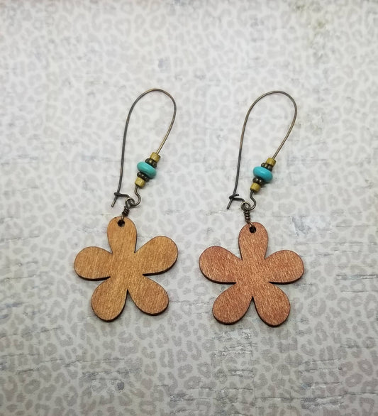 Wood Flower Dangle Earrings