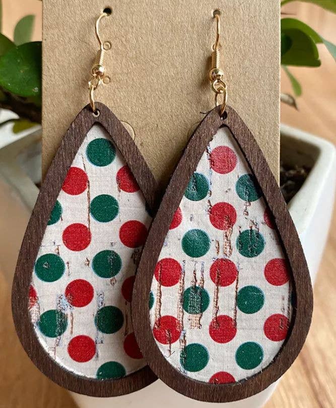 Blushing Owl Co - Winter Polka Dot Teardrop Wood Earrings