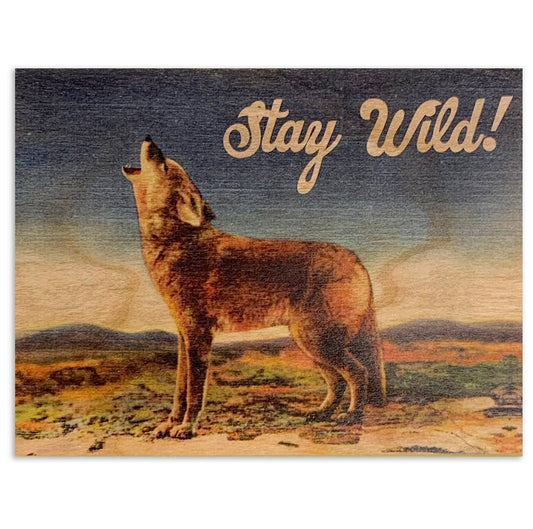 Stay Wild Wolf Wood Card