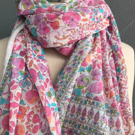 Scarf - Oversized 100% Cotton Scarf Cherry Print Scarf