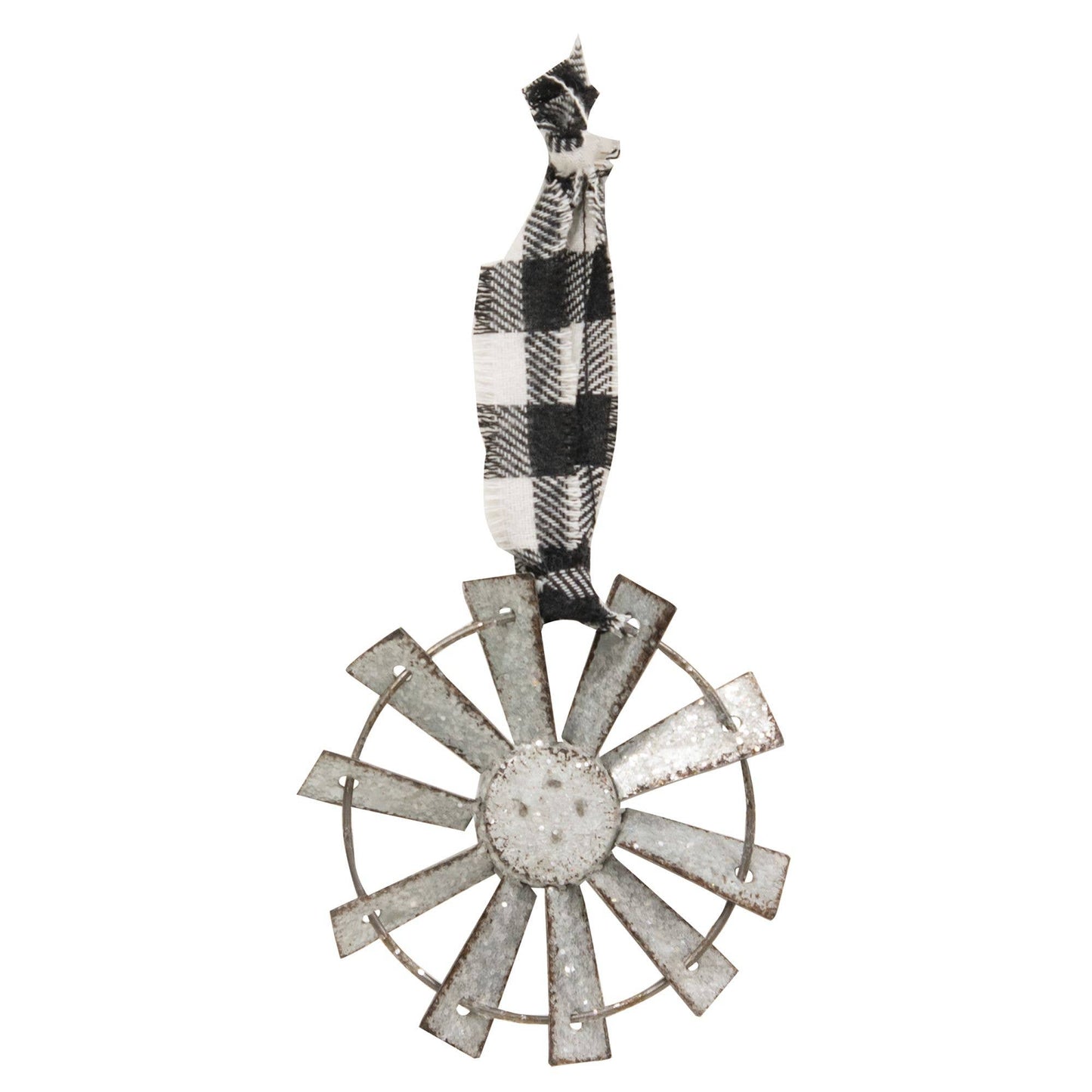 Sparkle Windmill Ornament w/Black & White Buffalo Check Hang