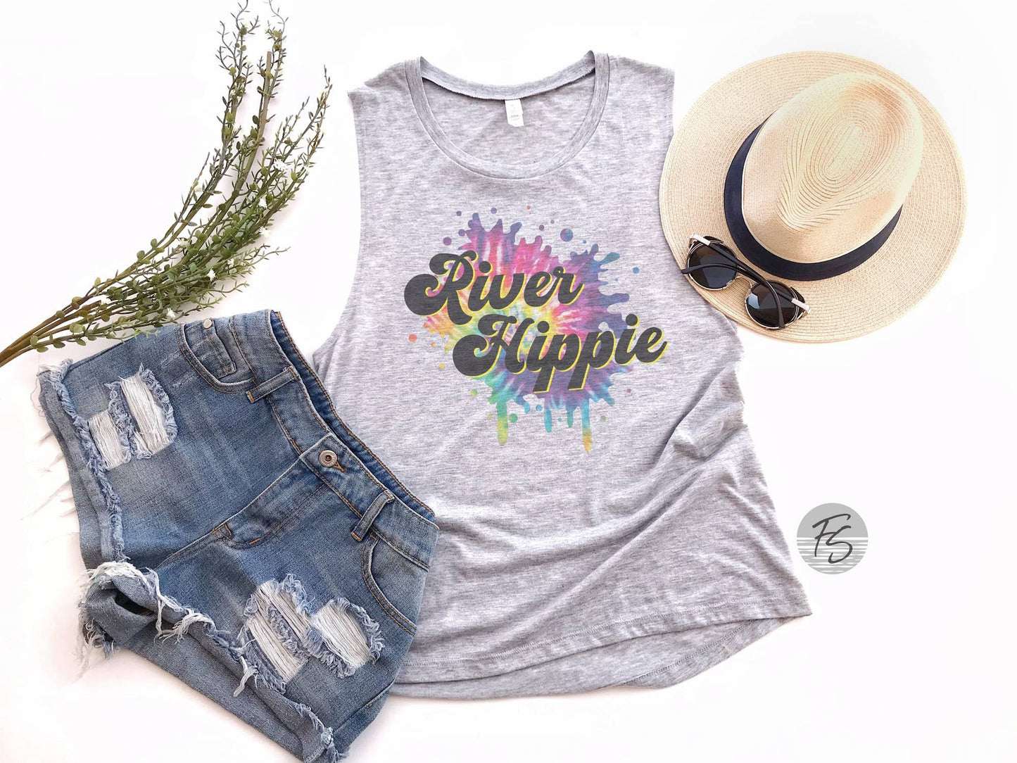 River Hippie Tie Dye Design Muscle Tank Top