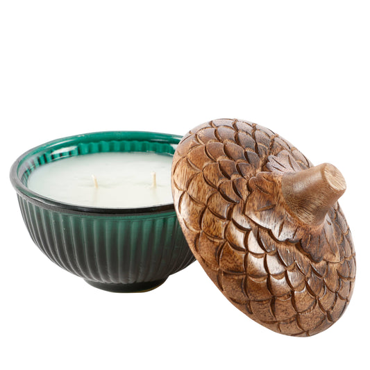 Noble Fir Glass Acorn Candle