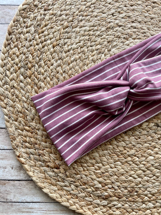 Lavender Striped Knit Twist Headband