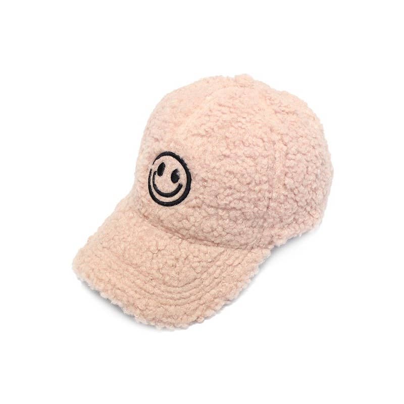 PInk Furry Smiley Face Cap