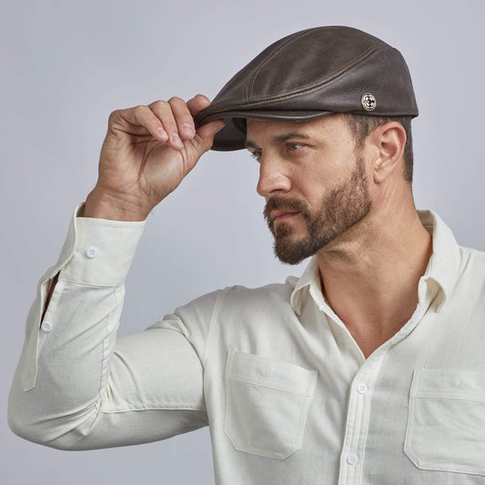 Leather Flat Cap- Brown