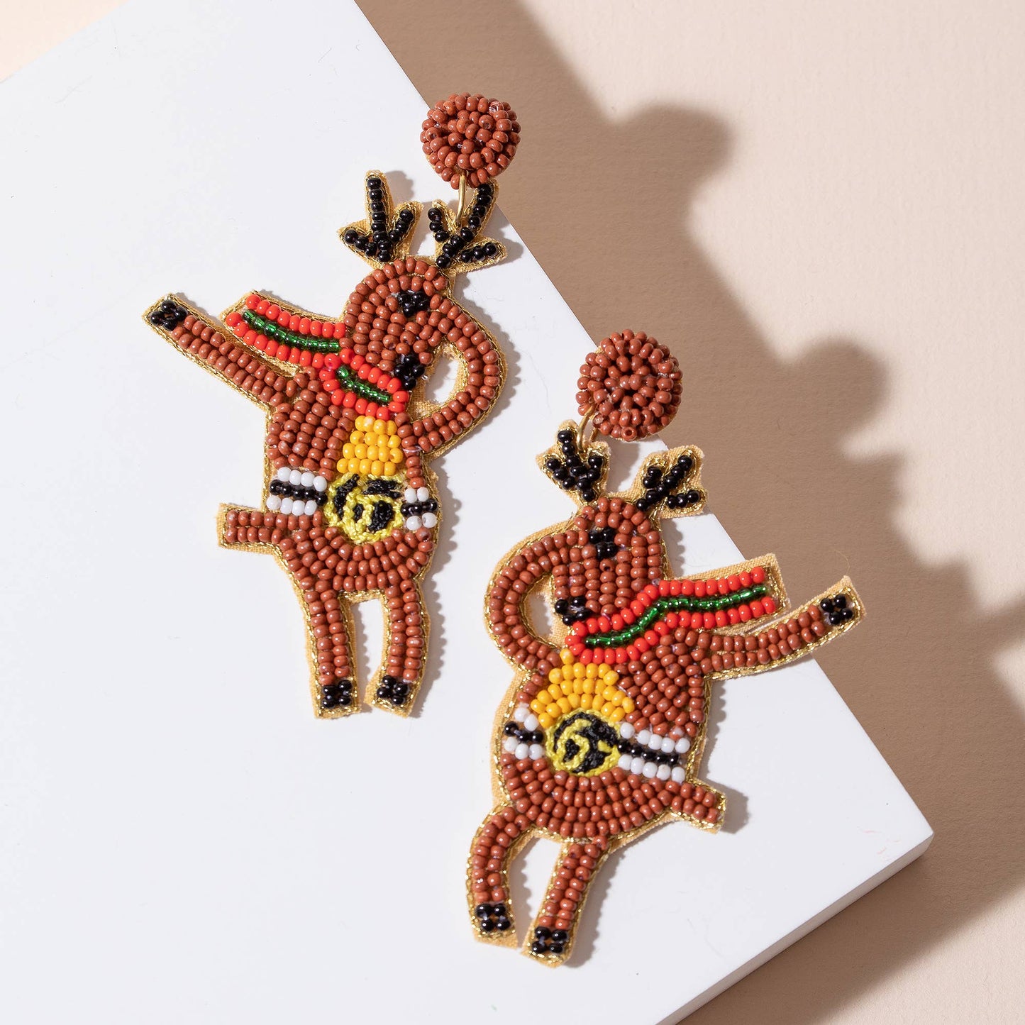 Seed Bead Dancing Reindeer Dangling Earrings