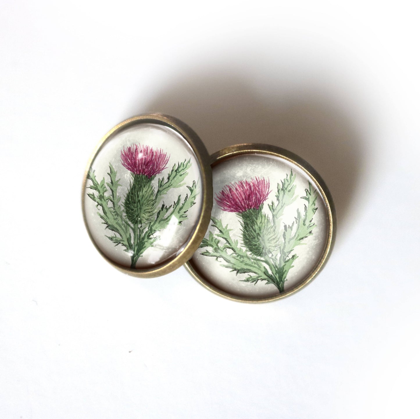 Scottish Thistle Glass Cabochon Stud Earrings