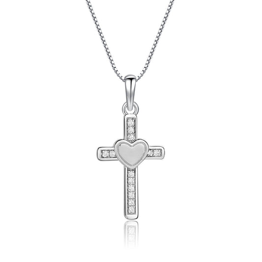 Sterling Silver Girls Cross Heart Necklace for Communion