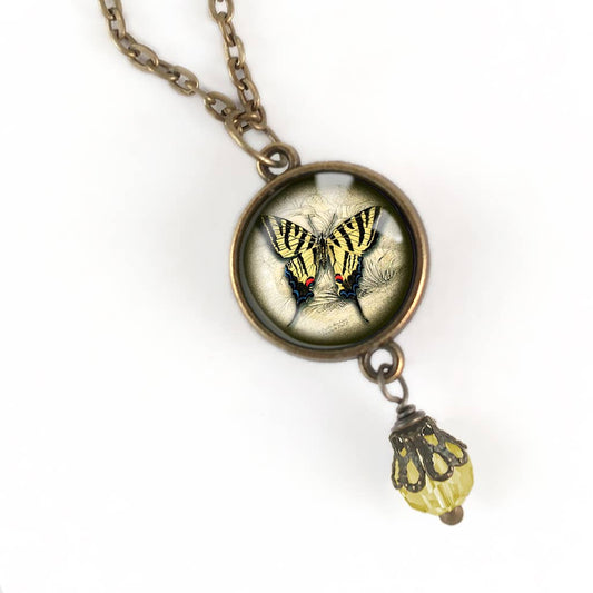 Swallowtail Butterfly Pendant Necklace w/Bead