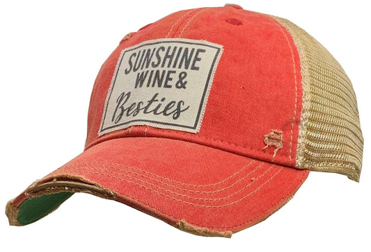 Sunshine Wine and Besties Distressed Trucker Hat Baseball
