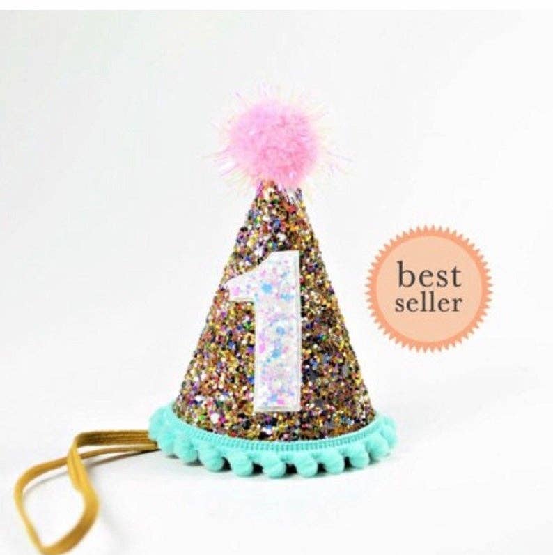 Aqua Trim Confetti Party Hat "2"