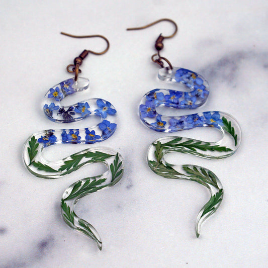 Snake Forget Me Not and Fern Earrings