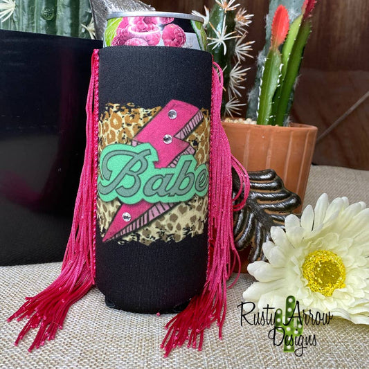 Slim Babe Black Pink Fringe Koozie