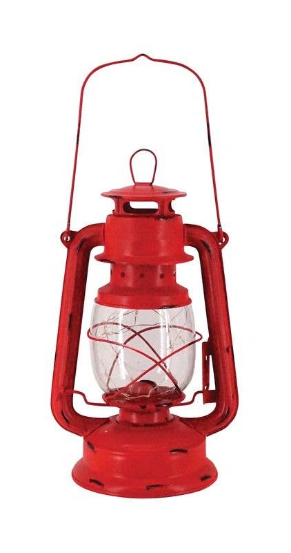 Lg Red Metal Lantern W/led Light