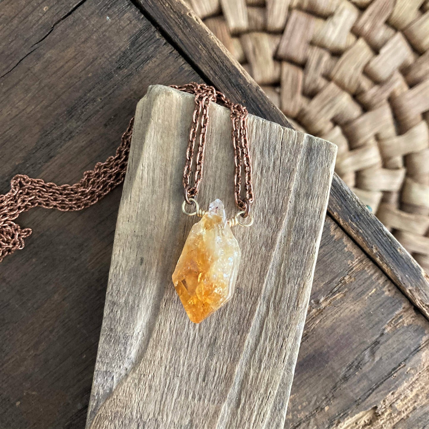 Raw Citrine Chunk on Antiqued Copper Chain