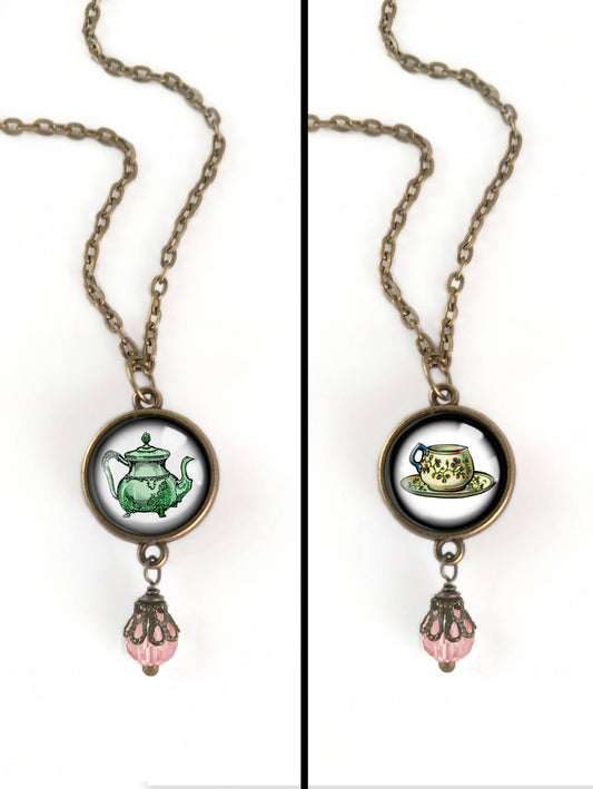 Pastel Tea Steampunk Victorian Pendant Necklace