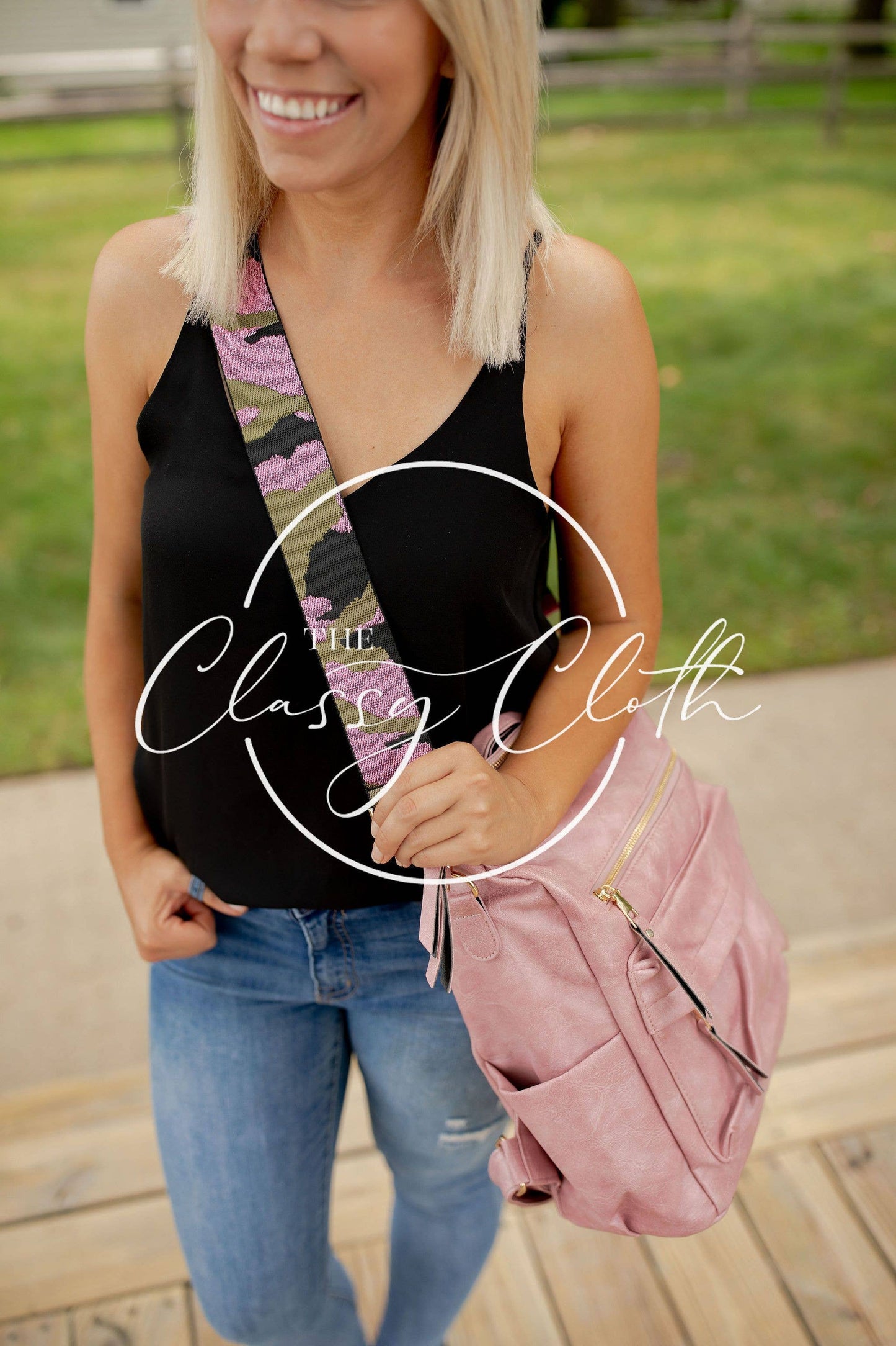 Crossbody Guitar Strap - Metallic Lavender Camo