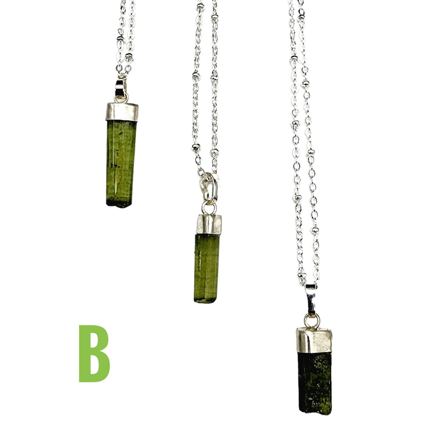 Dainty Silver Tourmaline Necklace: B. Green Tourmaline