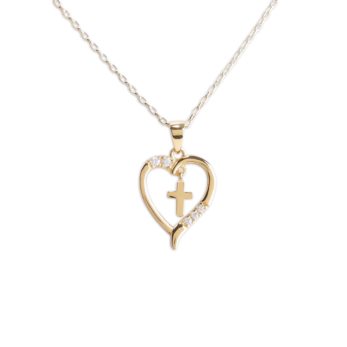 Gold-Plated Children's Cross Heart Necklace for Girls