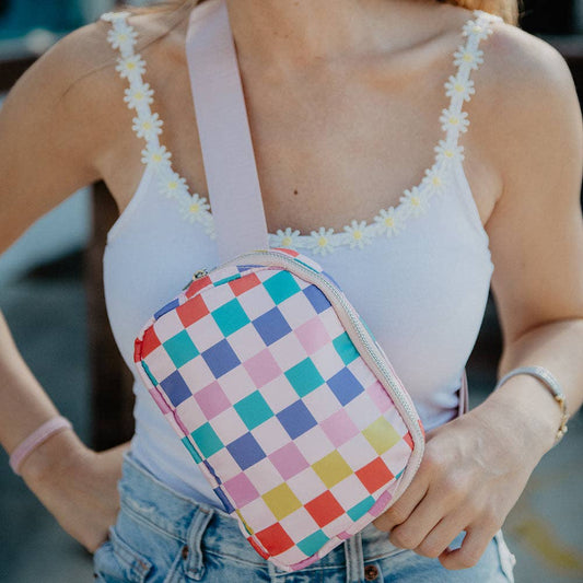 Multicolored Checkered Pattern Belt Bag