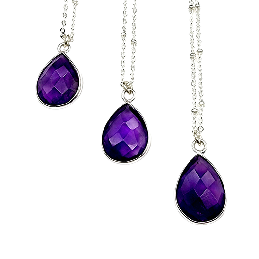 Dainty Faceted Amethyst Teardrop Necklace