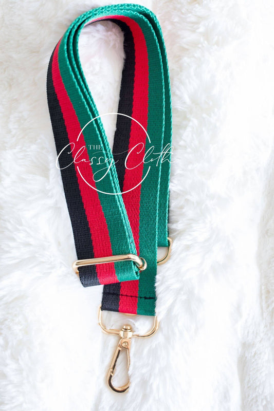 Crossbody Guitar Strap - Black Red Green Stripe