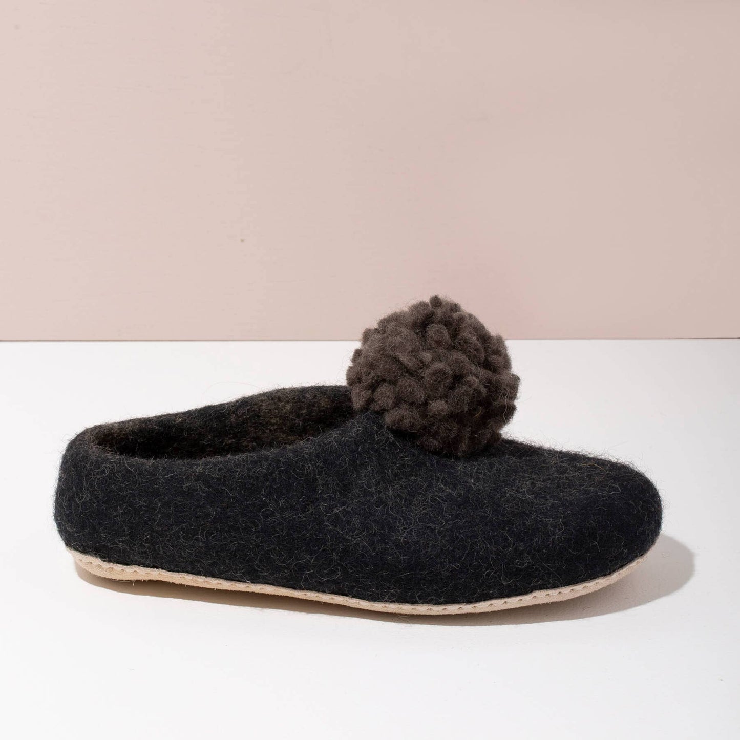 Pom Pom Felt Slippers | Dark Grey | Medium