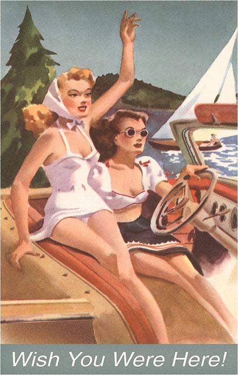 Women in Speedboat - Wish You Were Here Note Card