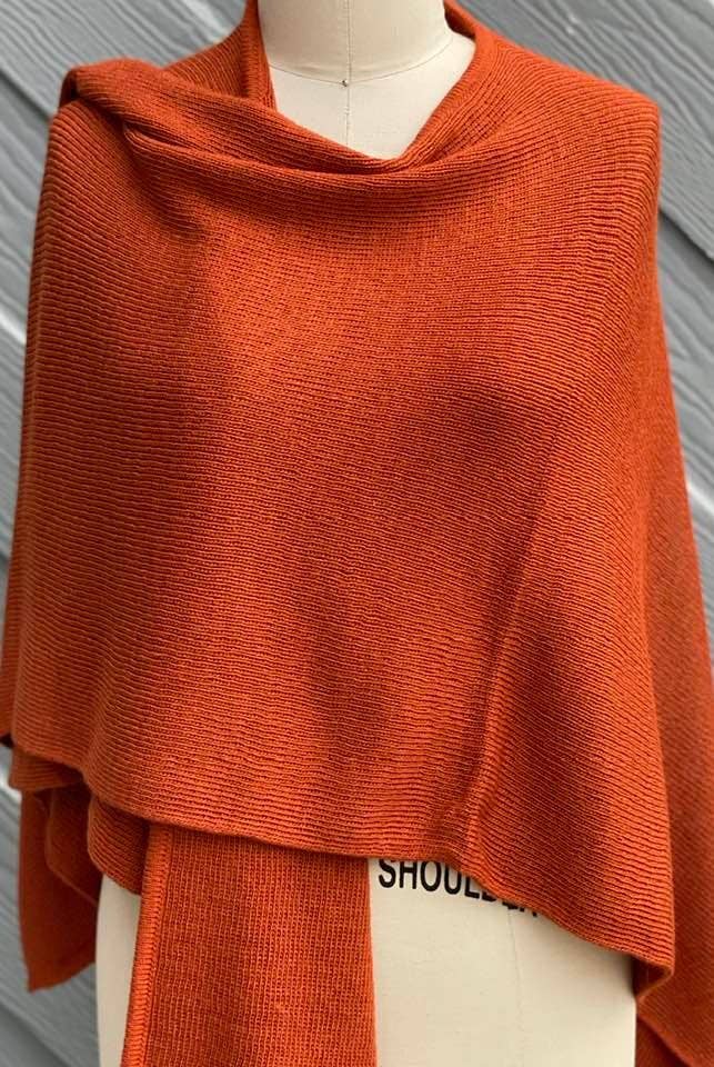 Alpaca Blend Knit Ruana Wrap  - RUST