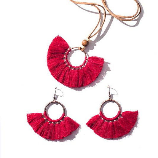 Tassel Earrings and Necklaces - Red
