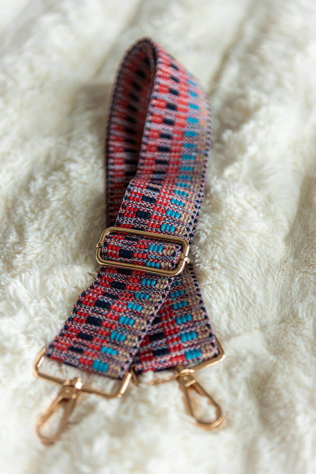 Crossbody Guitar Strap - Red Blue Zig Zag