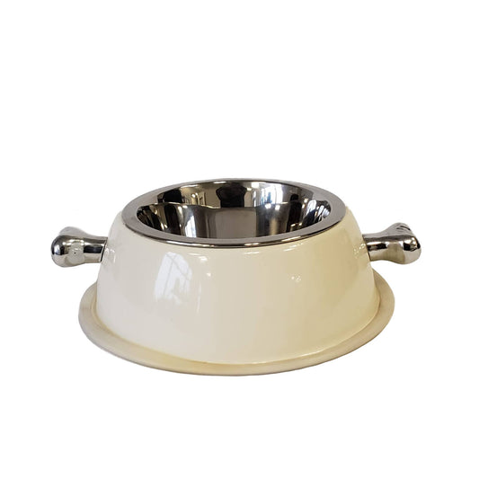 Deluxe Stainless Steel Dog Bowl with Bone Handles (28oz)