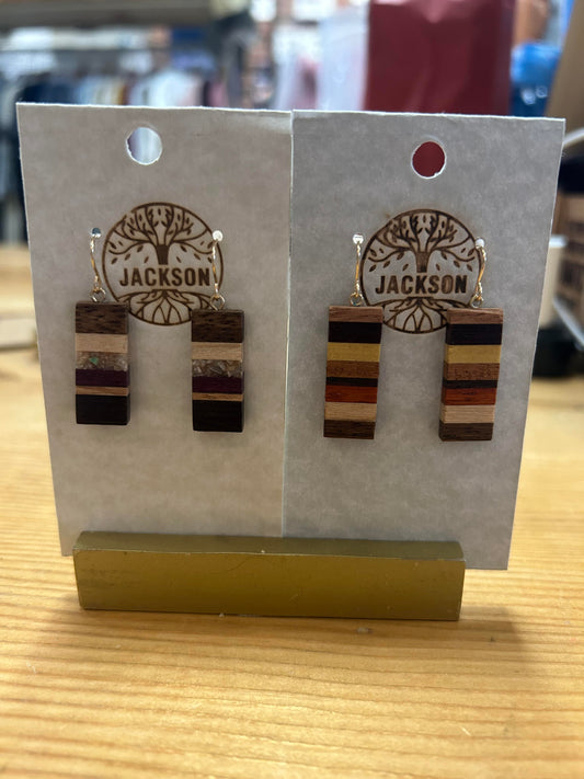 Handmade Wood Earrings - Layered Rectangle