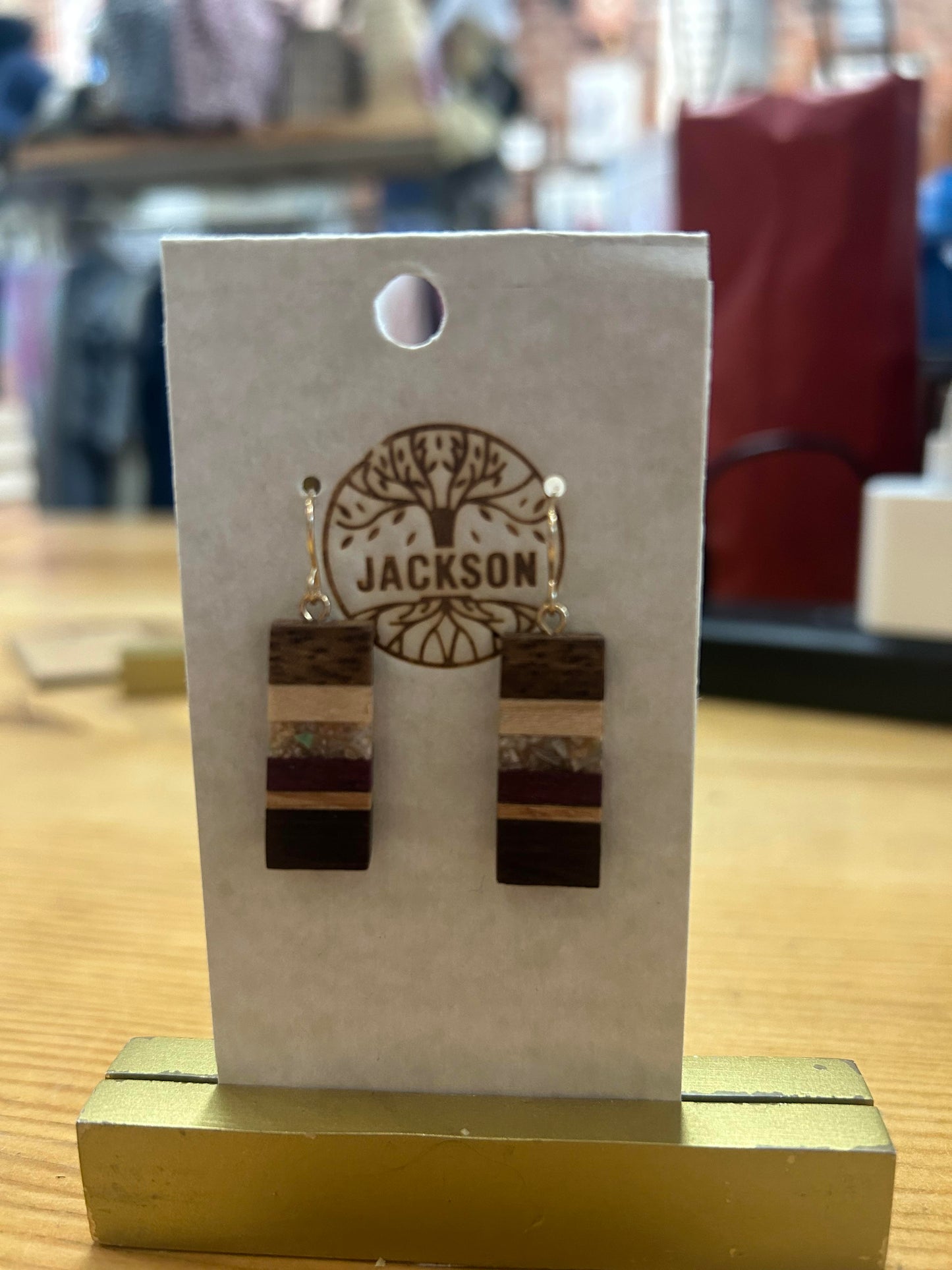 Handmade Wood Earrings - Layered Rectangle