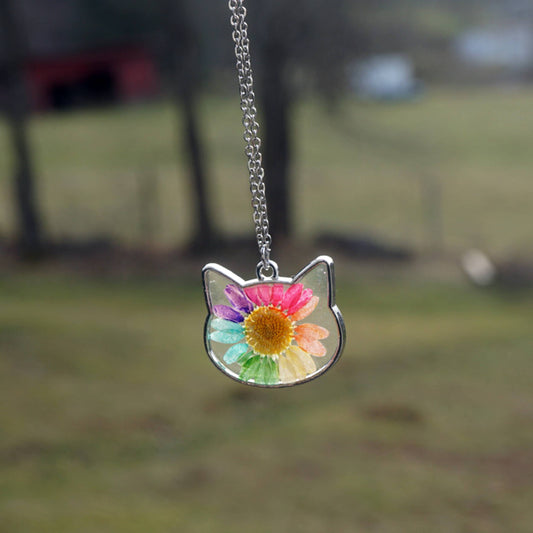 Rainbow Daisy Cat Necklace