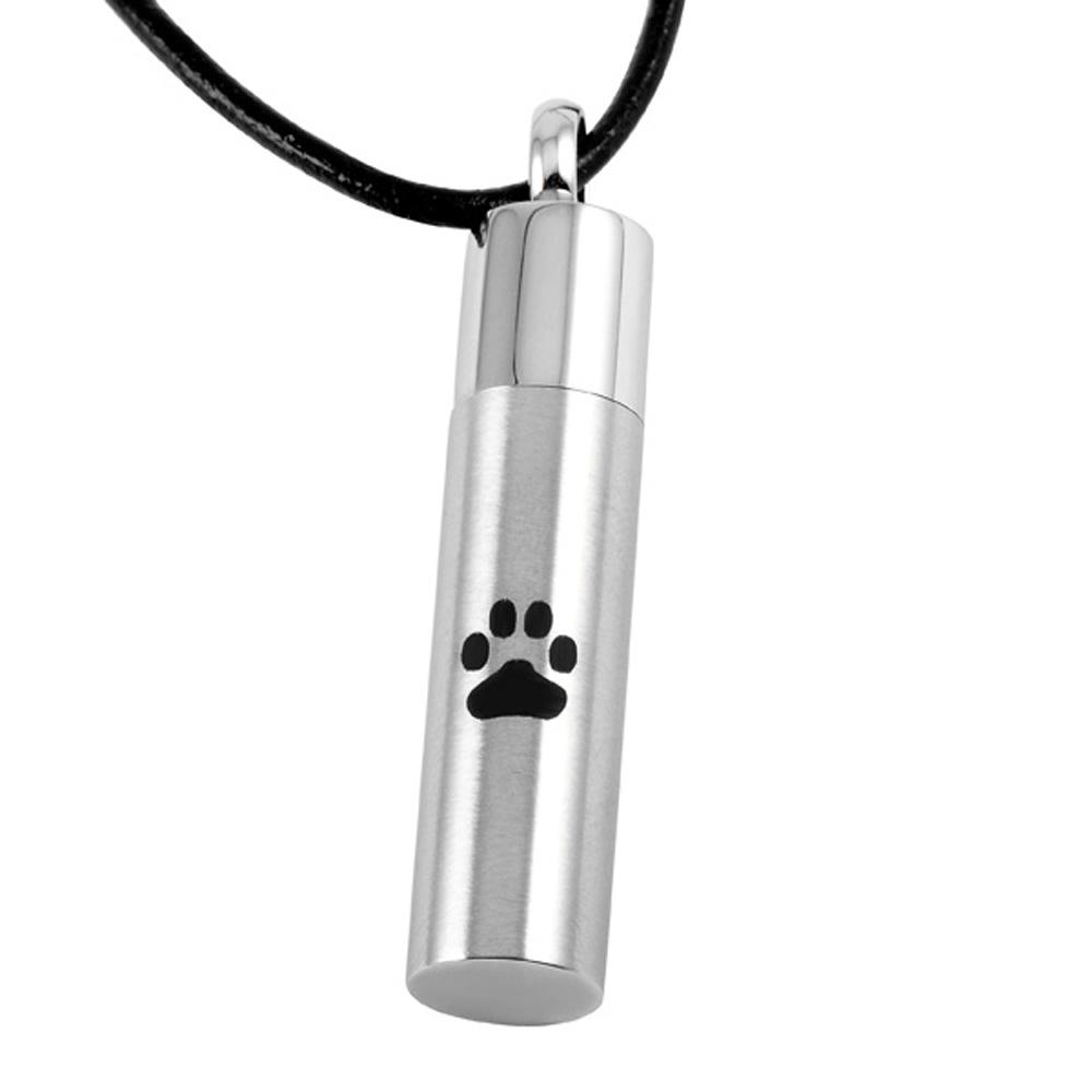 Silver Pendant With Paw Print Cremation Urn Necklace