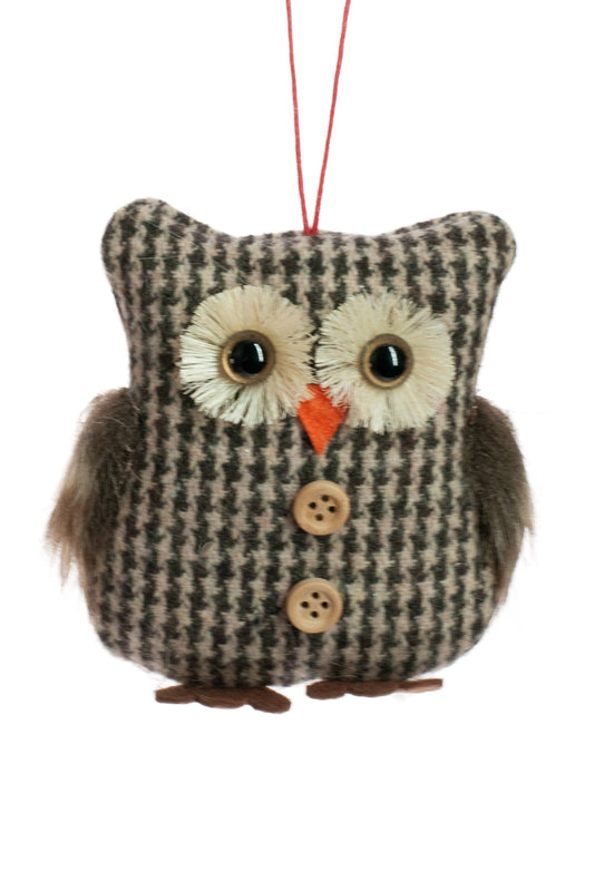 Brown Plaid Hanging Owl Ornament