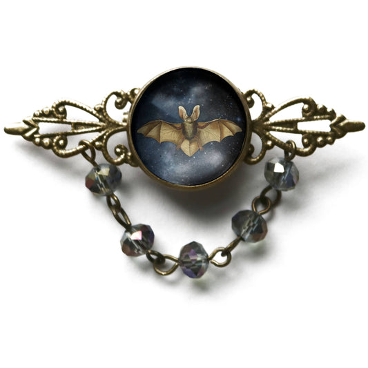 Starry Bat Goth Bead and Filigree Halloween Brooch