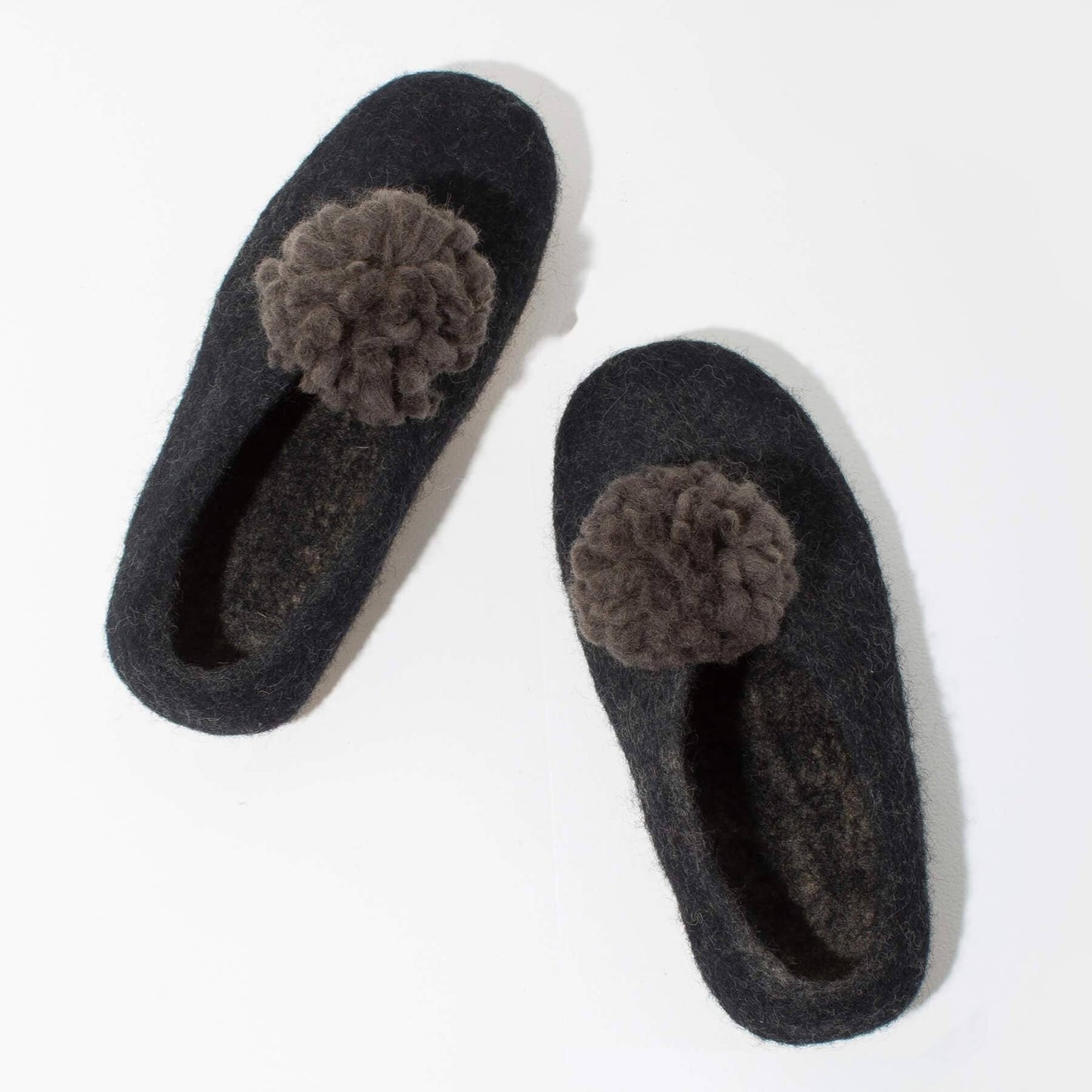 Pom Pom Felt Slippers | Dark Grey | Large