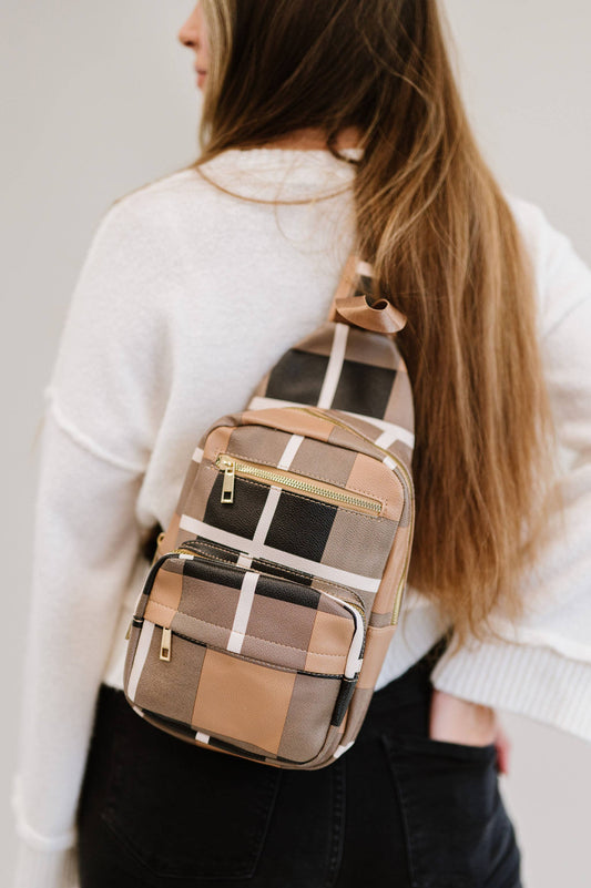 Crossbody Sling Backpack- Camel and Black