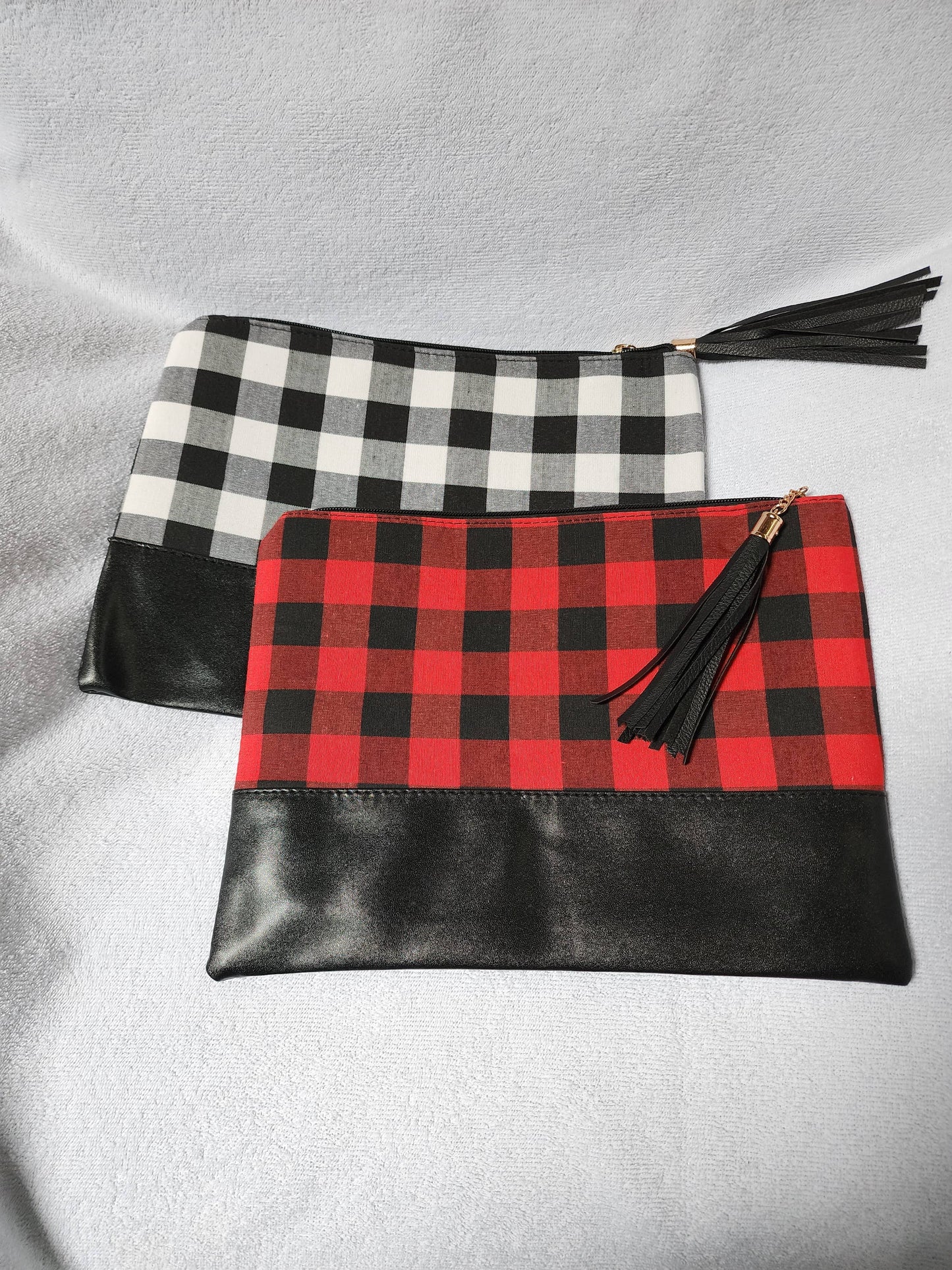 Red and Buffalo Plaid Clutch / Handbag with Tassel