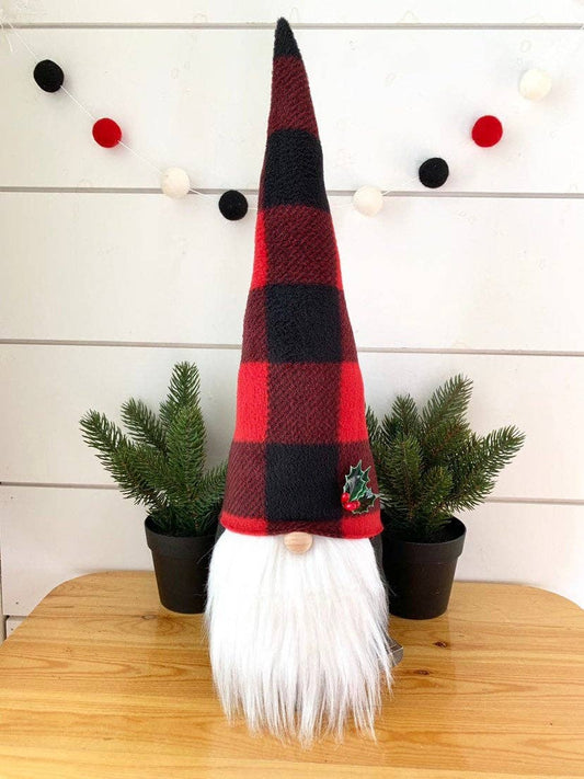 Large 19" Christmas Buffalo Check Gnome, Boy Or Girl