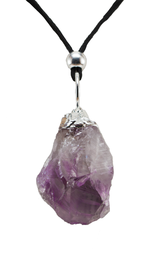 Amethyst Point Silver Lined Leather Necklace