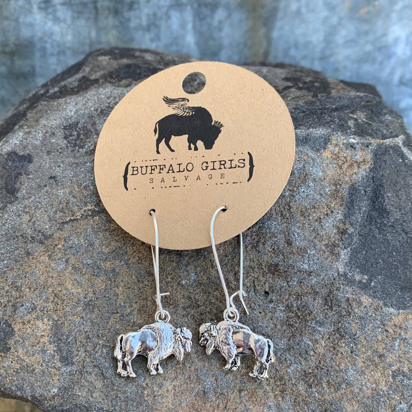 Sterling Silver Plated Pewter Buffalo Bison Earrings or Necklace