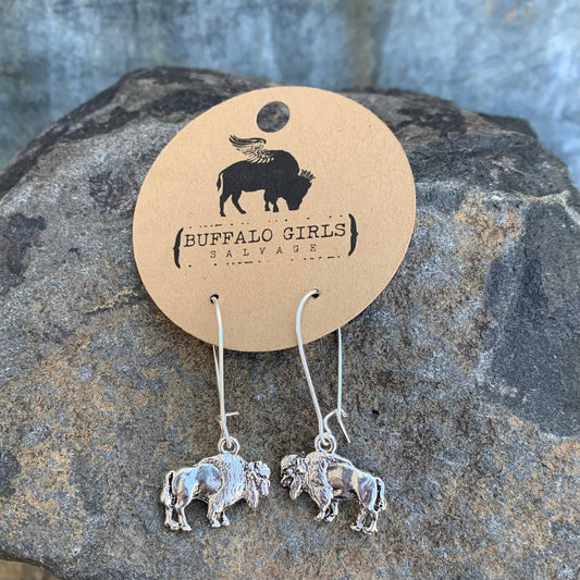 Sterling Silver Plated Pewter Buffalo Bison Earrings or Necklace