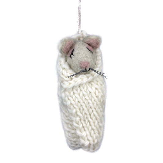 Cozy Grey Mouse Ornament