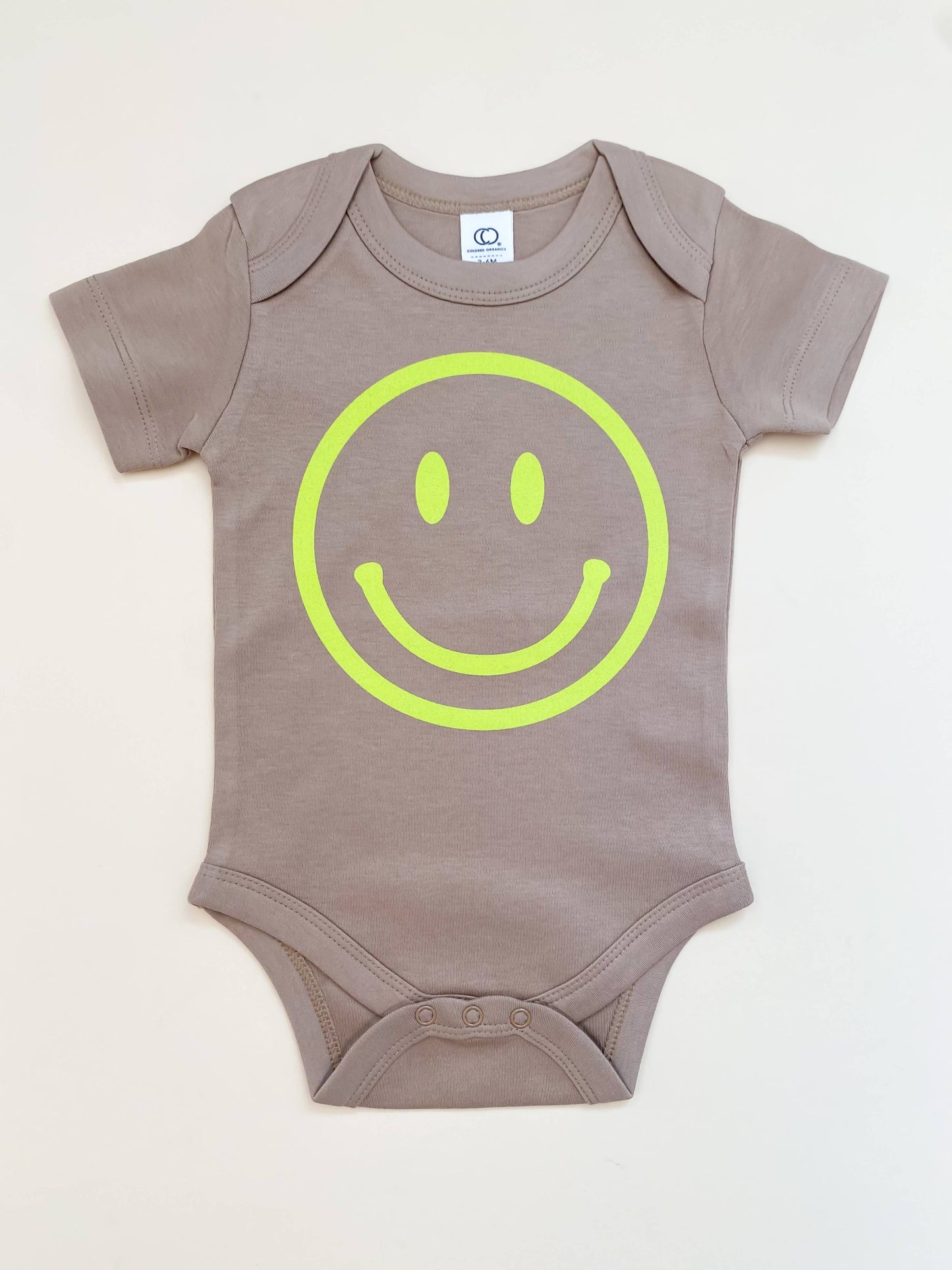 Neon Yellow Smiley Face Organic Baby Onesie